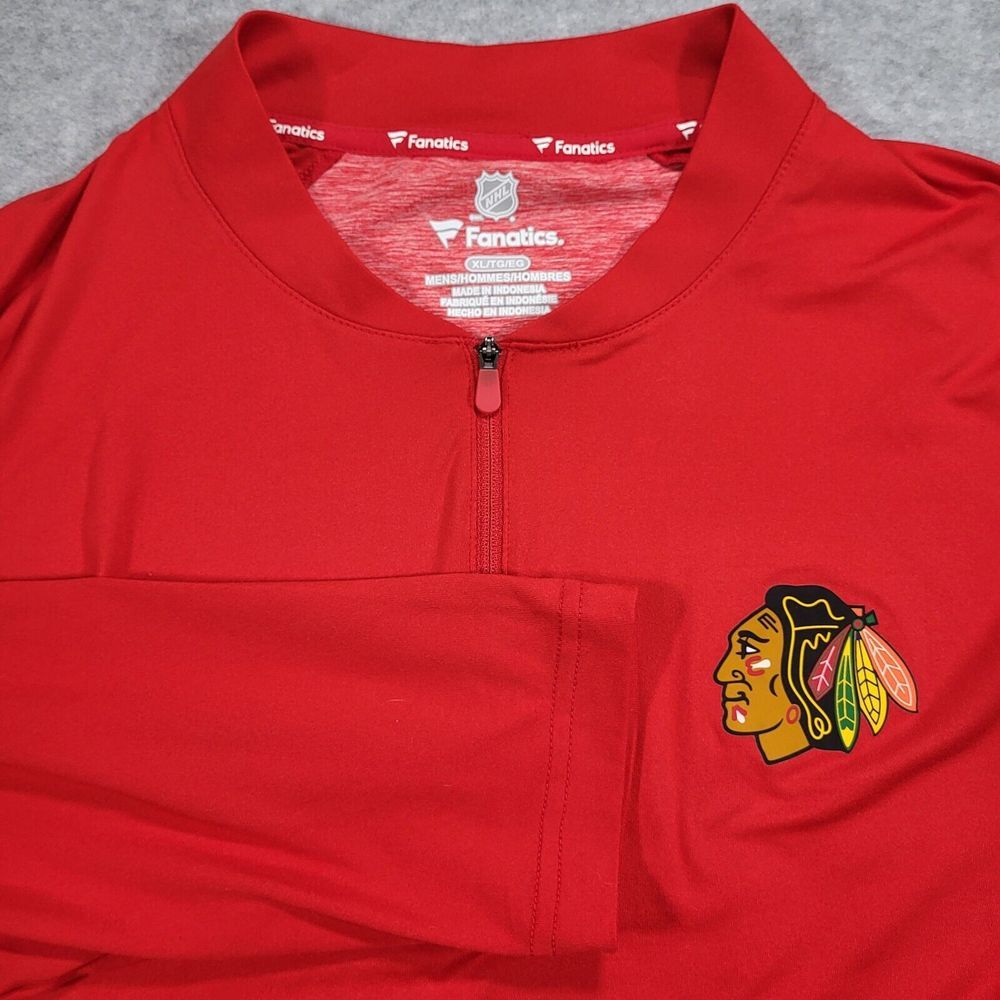 Chicago Blackhawks‎ Mens XL Fanatics 1/4 Zip Red Long Sleeve Blade Collar